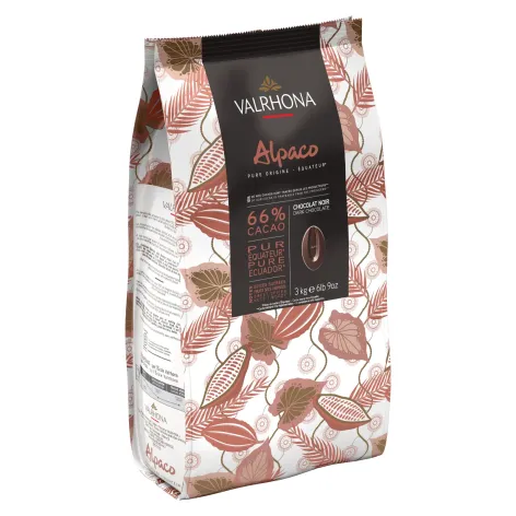 Valrhona Alpaco 66% single origin dark chocolate in a 3kg bag